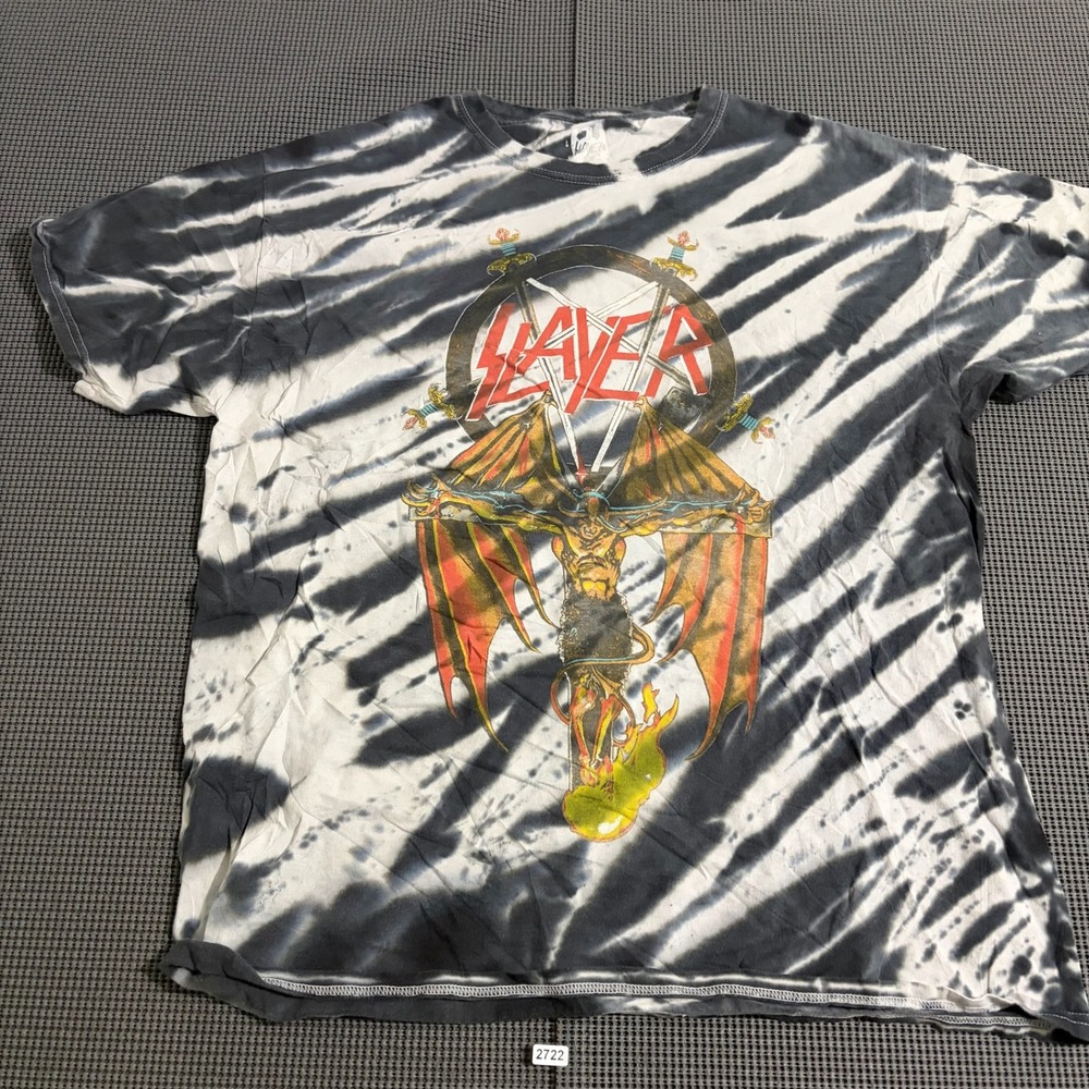 Slayer Mens Black White Tie Dye Graphic T-Shirt Size L